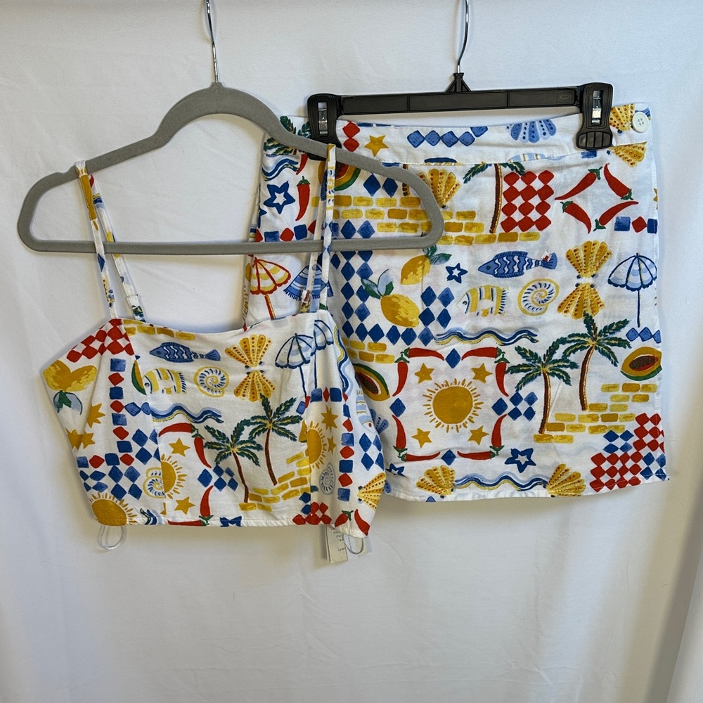 *NWT* T.J.Maxx Linen Blend Two-Piece Skirt Set in Red, Blue, Yellow